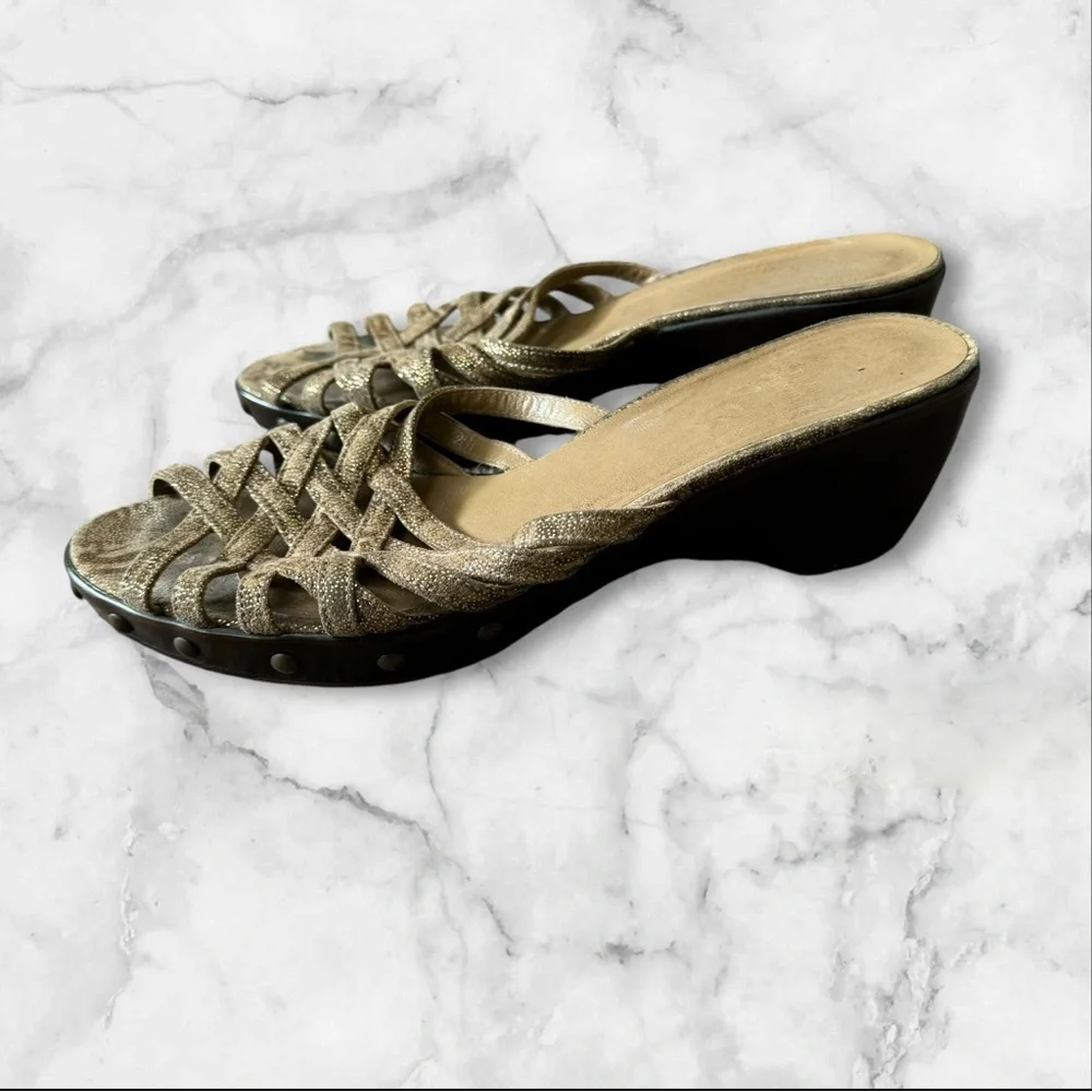 STUART WEITZMAN Sandals braided platform Wedge 10‎ M gold Summer